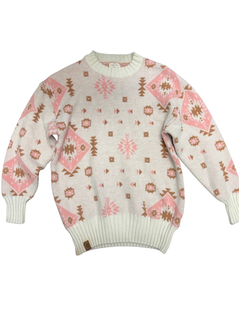 Simply Southern Pink Cream Brown Aztec Geometric Sweater Women’s Medium